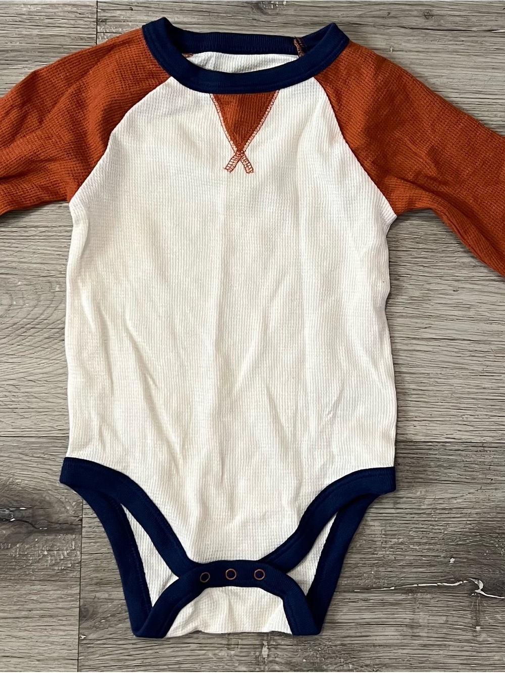 Cat & Jack White Bodysuit with Rust Sleeves and Navy Trim